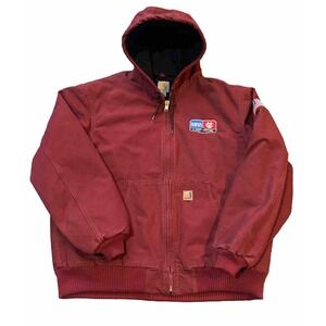 Vintage Carhartt Hooded Duck Canvas Active Jacket Crimson RedJ130 CRI Men's XL